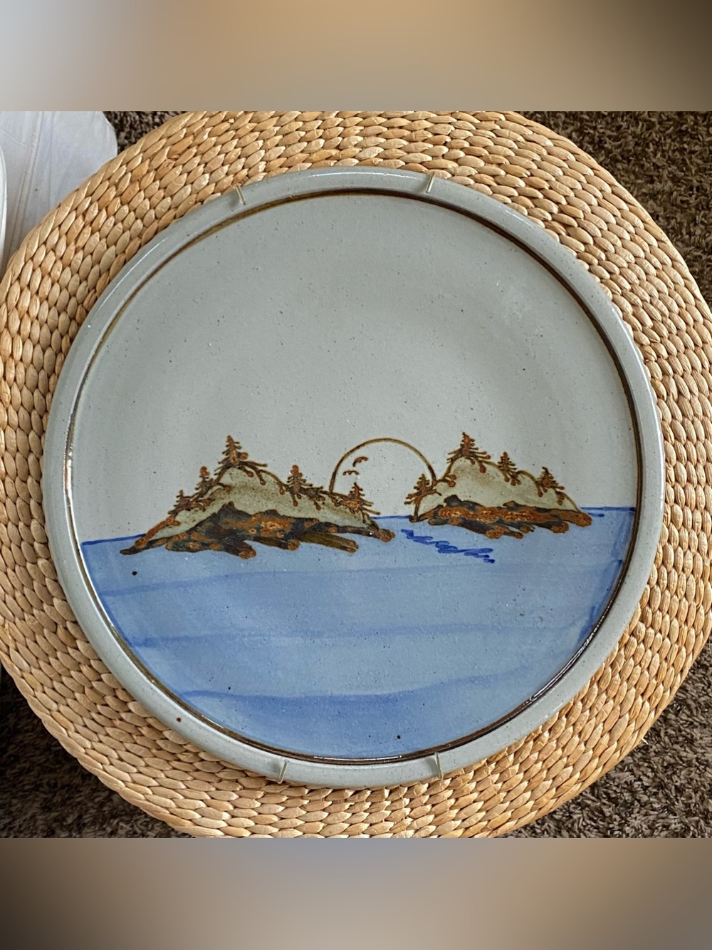 15” VTG Bill Aitken Studio Pottery Charger Platter Wall Colorado Mountain Sun